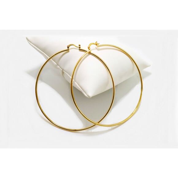 Oversized 14K Gold-Filled Hoop Earrings w/ Removable Sun Charm - XL Jumbo, 3.2" - Picture 8 of 9